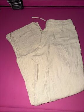 PacSun Cream Off White Linen Blend Wide Leg Pull On Pants Medium